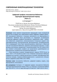 Цифровой профиль пользователя библиотек: структурно-функциональный подход. (Часть 2)