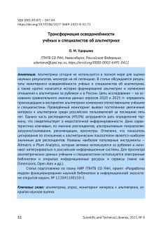 Трансформация осведомлённости учёных и специалистов об альтметрике